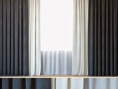 Curtains 11 Curtains with Tulle Ovington Grey and White 3D model