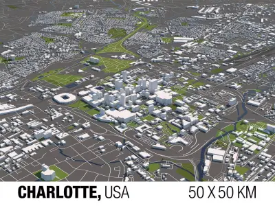 Charlotte 50x50km City Map 3D model
