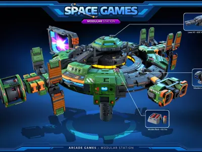 SPACE Games - Modular Space STATION Low-poly 3D model