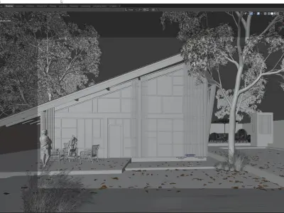 Glasshouse modern house with swimming pool 3D model