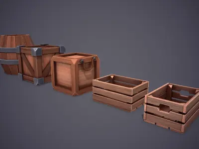 Crates Stylized Box Barrel Low-poly 3D model