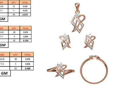 Light wt Ring Earrings Pendant set 3dm stl 1-render details 3D print model 38