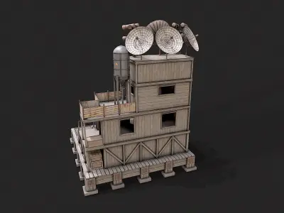 Post Apo Wooden Platform Structure 4 Low-poly 3D model