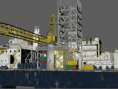 Industrial building platform crane oil well platform Low-poly 3D model