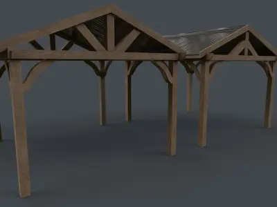 PBR Wooden Pergola Gazebo C6 Low-poly 3D model