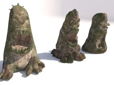 stone totems shaped like monsters 3D model