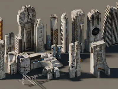 Futuristic city buildings 3D model