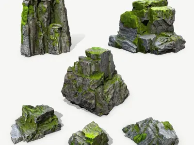 Mossy Rock Set Low-poly 3D model