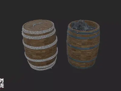 Wooden Barrel Pack Low-poly 3D model