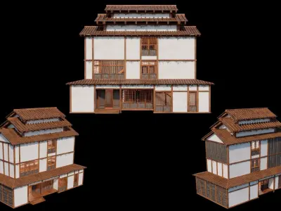 Medieval  Japanese Houses  - 4K Textures Game Ready Low-poly 3D model order