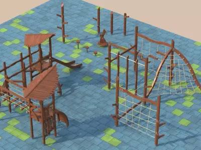 Modern wooden eco playground 3D model