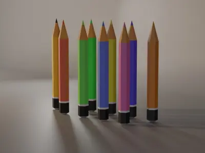 Pencils group of colored Low-poly 3D model
