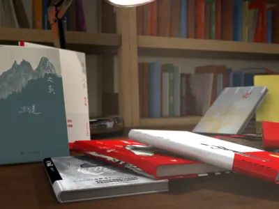 Books  unconventionally  bookshelf  desk lamp 3D model