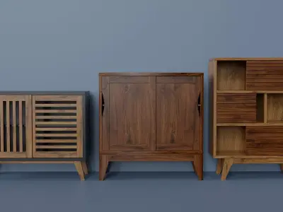 Set of modern wardrobes with sliding doors Low-poly 3D model