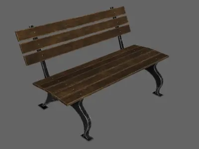 Bench old wooden street Low-poly 3D model