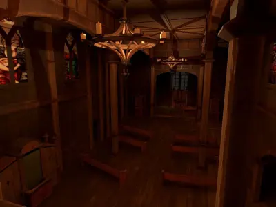 Temple with cemetery and interior Low-poly 3D model