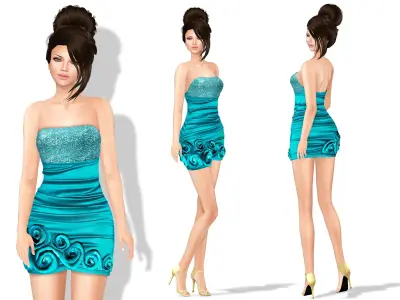 Strapless Prom Dress with Roses Low-poly 3D model