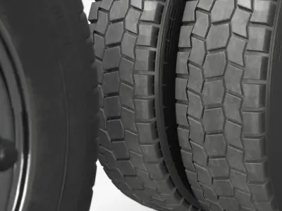  Commercial Truck Wheel Set with Dual Tires Black 