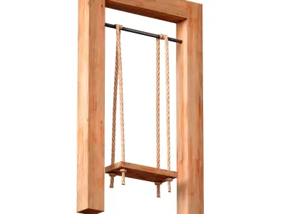 Outdoor wooden rope swing on ropes 3D model