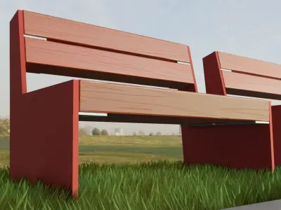 Park Bench -8- Red Version Low-poly 3D model