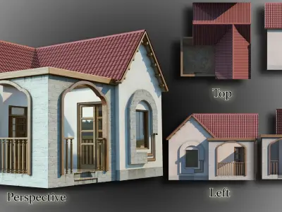 Bungalow pair of doors Low-poly 3D model