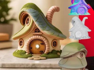 Fairy Tale Mushroom Roof House  Hobbit  Fantasy Inspired 3D print model
