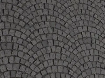 Classic Dark Grey Circular Cobblestone Pavement PBR Seamless Texture