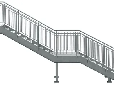 Industrial urban metal stairs with two sections set 03 3D model