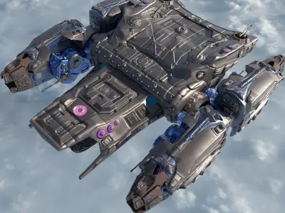 Sci-fi Battle Spaceship Essenor-Rigged Low-poly 3D model