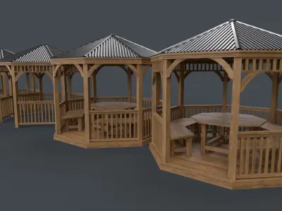 PBR Wooden Pergola Gazebo E2 Low-poly 3D model
