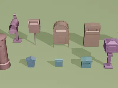 Low Poly Mailboxes Low-poly 3D model