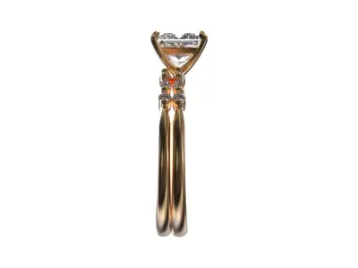 Princess Cut Diamond Split Shank Ring in 14K Yellow Gold 3D print model