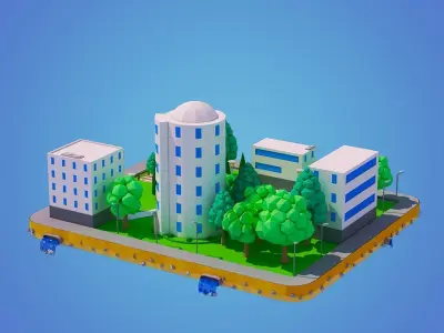 Low Poly City Block Low-poly 3D model