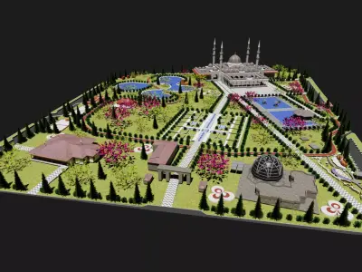 Large Mosque Garden Environment City Park 3D Scene 3D model