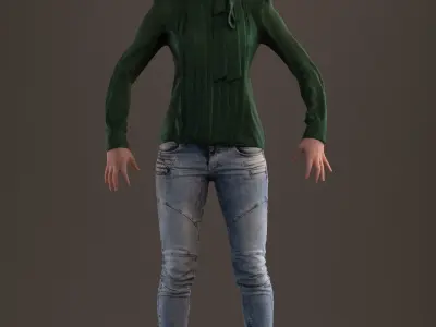 Rigged red haired lady in casual attire Low-poly 3D model