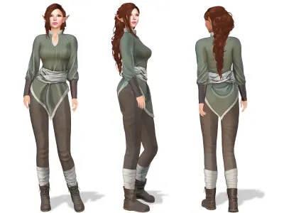 Dystopian Medieval Top Pants Boots Outfit Low-poly 3D model