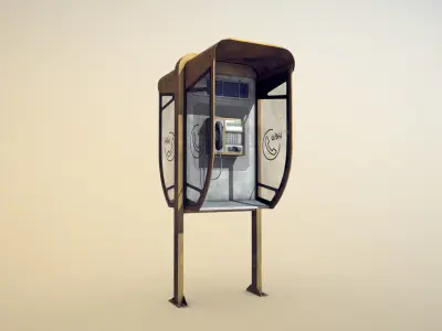 NoviSad PhoneBooth double YELLOW Low-poly 3D model