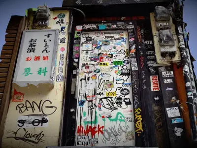 Japanese graffitied door with stickers photogrammetry scan 3D model