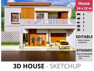 House 14x12m code 511 - Sketchup 3D model 3D model 3D model