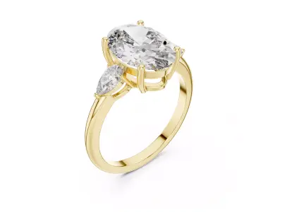 Oval Three Stone Pear Wedding Ring Diamond Jewelry CAD 3DM STL 3D print model