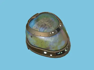 SciFi Brain Helmet 06 Bronze Dirt - Character Design Fashion Low-poly 3D model