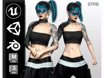 Nova X Stylized Sci Fi Cyberpunk Girl Character Low-poly 3D model