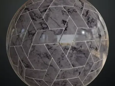 Polished Grey Veined Marble Geometric Tiles PBR Seamless Texture