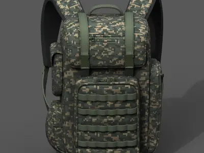 Backpack military combat bag baggage pockets  Low-poly 3D model