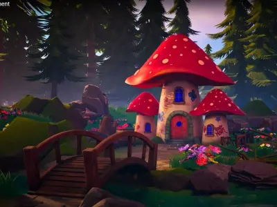 3D Mushroom Environment Low-poly 3D model