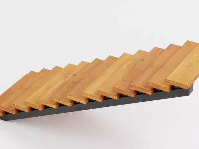 Straight Staircase V3 - Wooden Interior Stairs Low-poly 3D model
