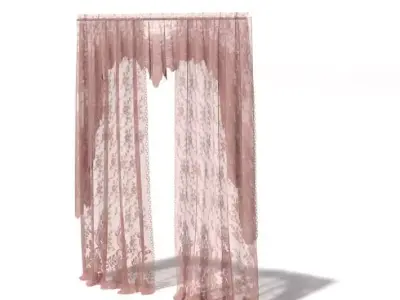 Pink Long Curtains 3D model