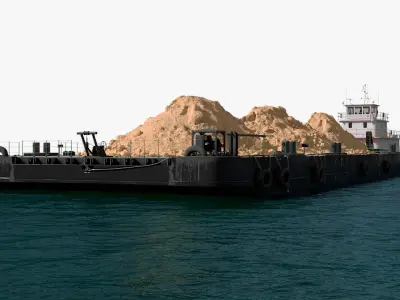  Push Boat Ship with Pontoon Barge with Sand on Water 