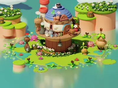 flower family Buildings Environment Assets made in Blender 3D Low-poly 3D model