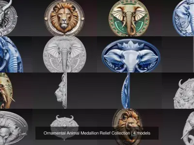 Ornamental Animal Medallion Relief Collection 3D Model Pack